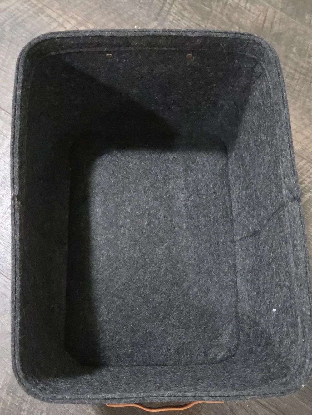 Gray Felt Storage Bins with Tan Leather Handles - Set of 4